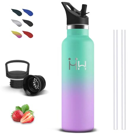 Gourde Isotherme, 500ml Gourde Inox, Anti Fuite, Bouteille Paille, Facile à Transporter, 24h Froid & 12h Chaud, Gourd Metal, Gourd sans Bpa, Bouteille pour Bureau, Voyage, Camping, École