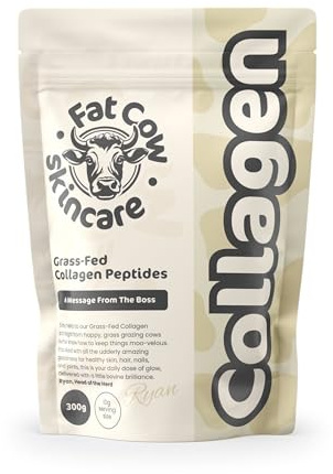 Fat Cow Skincare Collagen Powder – Grass Fed Hydrolysed Collagen Peptides | Pure Bovine Collagen for Hair, Skin, Nails & Joints | Unflavoured, Mixes Easily in Coffee, Smoothies & Water – 300g