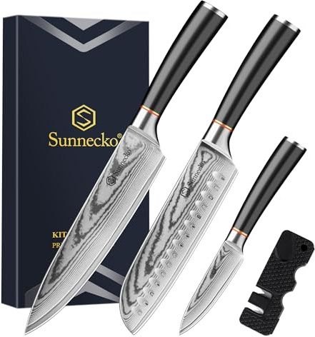 Sunnecko Damascus Kitchen Knife Set 3PCS Professional Chef Knife Set