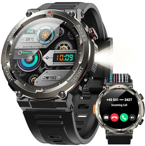 Yxtel Smartwatch Uomo Militare,Orologio Fitness con Chiamate Bluetooth,1.45 Militari Smart Watch 100+ Modalità Sportive/960 mAh/Sonno/Cardiofrequenzimetro/Torcia/Bussola per IOS/Android