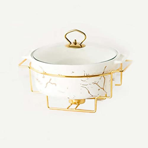 FBHappiness Chafing Dish Buffet Set Round Ceramic With Fuel Holder And Glass Lid Buffet Food Warmer For Weddings Parties Banquets Christmas Catering Events -,Black -B