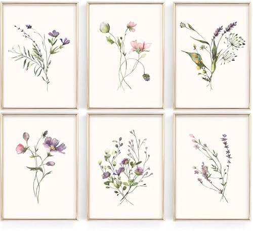 CozyPrints Watercolour Botanical Wall Art Prints, Set of 6 Wildflower Prints, Floral Gallery Wall Decor, Unframed (A4-21.0 x 29.7 cm)
