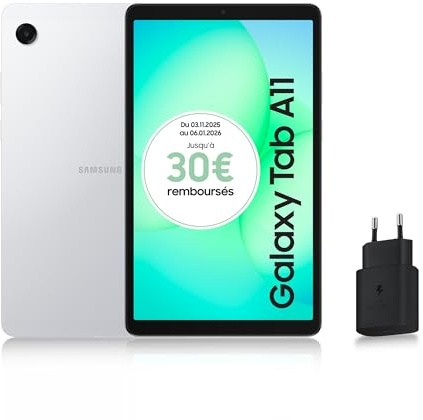 Samsung Galaxy Tab A11 8.7 WiFi 64 Go, Tablette Android, RAM 4 Go, Son 3D, Argent, Chargeur Secteur Rapide 25W Inclus, Version FR