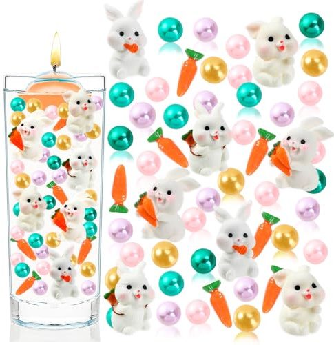 Hiznomgs 60 Pcs Easter Vase Filler, Acrylic Bunny Carrot Multicolor Pearl Beads for Table Decoration DIY Crafts, Rabbit Vase Fillers Home Centerpiece Table Scatter Decorations