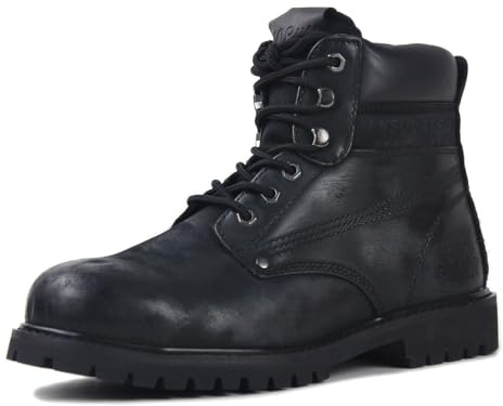 OSSTONE Retro brun herr läder chukkastövlar arbetare biker stövlar stövlar motorcykel för snören stövletter OS-5008-7-retro brun-DE-R, Retro svart, 42 EU