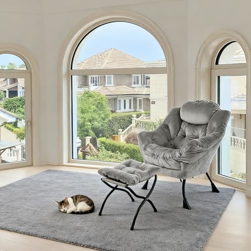 JCFEIDQW Sillón, sillón de lectura, sillón de televisión, sillón de relax, sillón con taburete y reposabrazos, bolsillo lateral y reposapiés, para salón, dormitorio, oficina, 72 × 80 × 93 cm (gris)