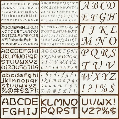15 Stück Buchstaben Schablone, Alphabet Schablonen Schriftschablonen, Schablonen Buchstaben Zahlen schablonens für Scrapbooking und Kunstprojekte,DIY und Malschablonen