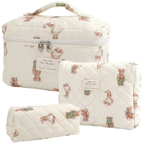 3 Stück Kosmetiktasche Kulturtasche Damen mit Blumenmuster,Kulturbeutel Make Up Tasche Groß Klein Set,Tragbare Schminktasche für Mädchen Frauen