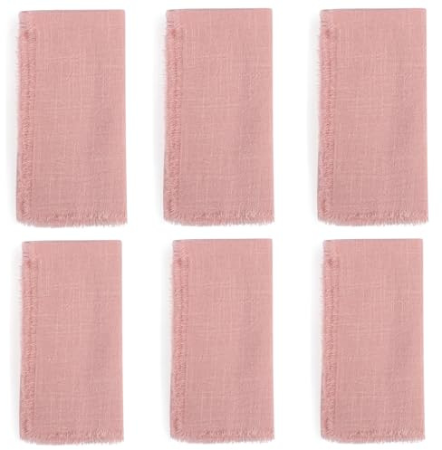 Cloth Napkins Set of 6, Linen Napkins, Pink Napkin Cloths with Tassels, Reusable, 42 x 42 CM, for Weddings, Parties, Everyday Use (pink)