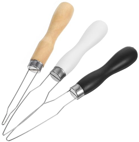 OSALADI 3 Stück Pack Knopfeinfädler aus Edelstahl und Holz Multifunktionales Knopf Selbstgemacht Werkzeug mit Drehschlaufe für Manuelles Nähen und Selbstgemacht Projekte