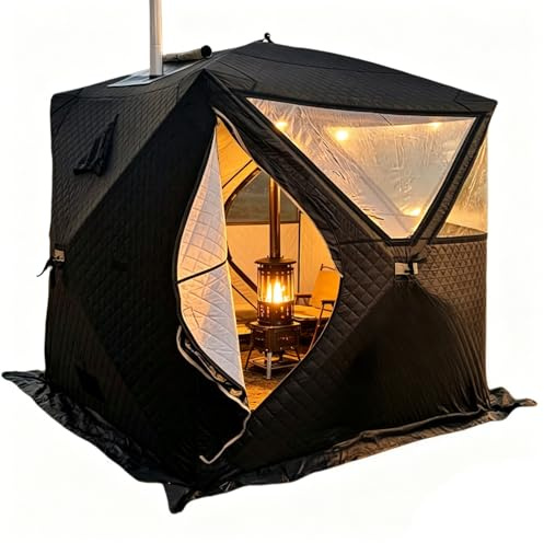 Fisketält för 3-5 personer, Hopfällbart utomhusbastutält med bärväska, Tältbastu, Isfisketält, Utomhusskydd för Camping och snöfiske i kalla miljöer(Black Sauna-1.8m)
