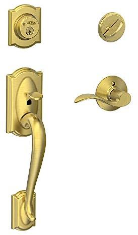 SCHLAGE Camelot Single Cylinder Handleset and Right Hand Accent Lever, Satin Brass (F60 CAM 608 Acc RH)