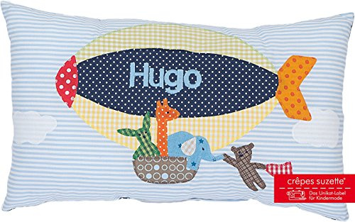 crepes suzette Taufgeschenk Zeppelin, Kissen mit Namen, Geburtsgeschenk, Namenskissen Taufe, Kissen
