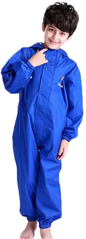 JiAmy Girls Boys Waterproof Suit, Kids Rainsuit Toddler Raincoat School One-piece Rainwear Blue for 6-7 Years
