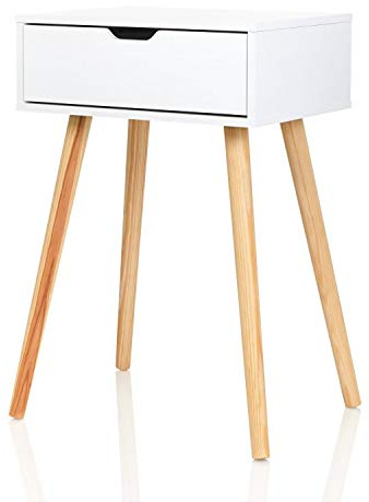 Furniture for Friends Möbelfreude Doluna Nachtkonsole Tjark Nachttisch mit Schublade | Weiß mit Holzfüßen | 40 x 30 x 60 cm