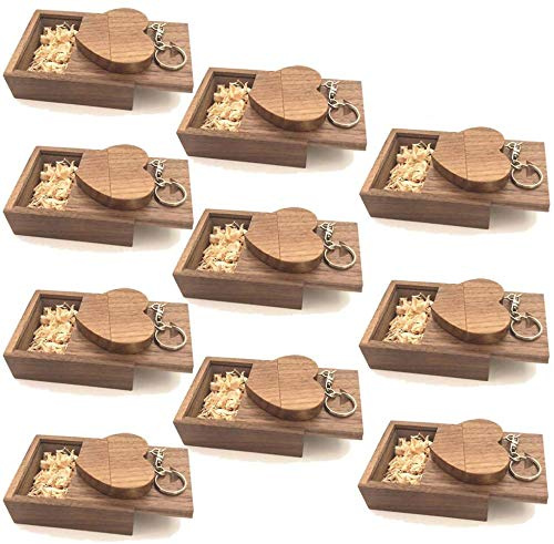 A Plus+ 10 Stück Herzförmiges Holz USB-Flash-Laufwerk 16GB USB Stick mit Box (Nussbaum)