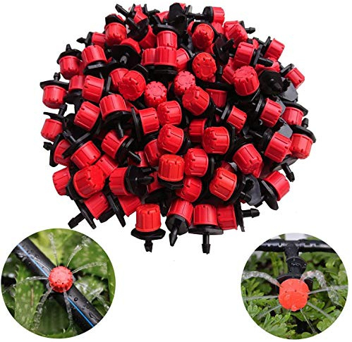 xutong 100 st justerbar mikro droppbevattningssystem vattning sprinklers antiigensättning utsläppsdropp röd trädgårdstillbehör 6,35 cm