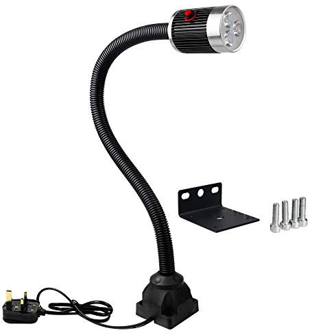 Work Light 900 Lumen 220 Volt Led SpotLamp with 20 inch Flexible Gooseneck forLathe CNC Milling Drilling Machine Wood Working Work Bench Industrial Lighting (Screw Fixed Base)