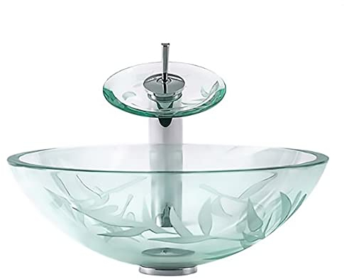 XMZFQ Badezimmer-Behälter-Wannen Modernes künstlerisches Glas klar Basin Aufsatz- Schüssel Spülbecken mit Wasserhahn & Pop-up-Ablaufgarnitur,B