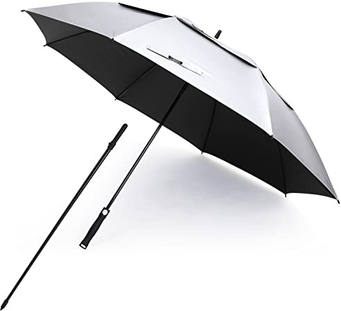 G4Free Vented UV Golf/Beach Umbrella 68 Arc, Auto Open Oversize Extra Large Windproof Sun Shade Rain Umbrellas(Silver/Black)