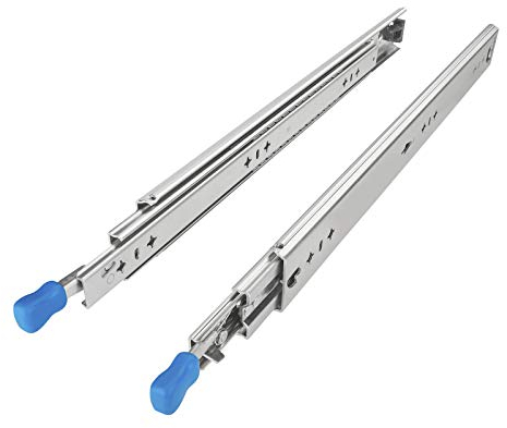 1 Paar SOTECH Schwerlastauszüge KV2-100-H53-L400-LC 400 mm mit Lock-in/out Einrastfunktion mit blauem Hebel Schwerlast-Vollauszug belastbar bis 100 Kg