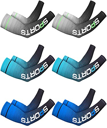 JenPen 6 Pairs Arm Sleeve UV Sun Protection Sleeves Cooling Sports Sleeve Anti Slip Ice Silk Warmers Arm Covers for Men Women(Simple)