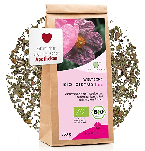 Weltecke Bio-Zistrosen-Tee lose 250 g | Frisch abgefüllt in Deutschland | Aromatisch-herber Kräuter-Tee von der Zistrose | Natürlich vegan | Ohne künstliche Aromen & Zucker | Cistus Incanus