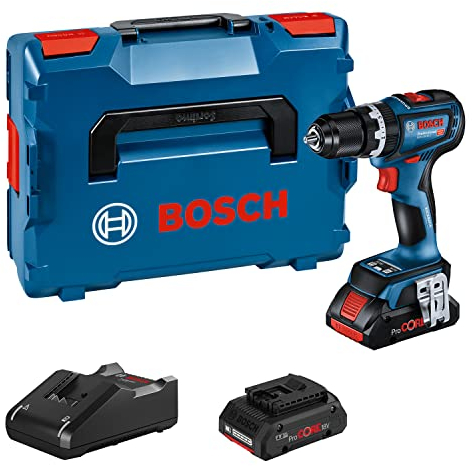 Bosch Professional 18V System GSB 18V-90 C - Taladro percutor a batería (64 Nm, 2100 rpm, conectable, 2 baterías ProCore x 4.0Ah, en L-BOXX)