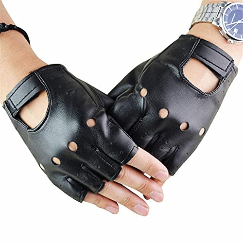 Halvfingerhandskar läder, PU-läder handskar, fingerlösa handskar herr läder, punk herr fingerlösa handskar, 1 par unisex svarta MTB-handskar halvfinger läder