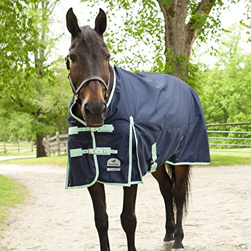 SmartPak Klassische Pferdedecke, Führmaschinendecke, 72 cm, Größe M (220 g), Marineblau mit Minzbesatz