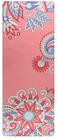 FANSU Tragbare Reise-Yogamatte 1,5mm Dick Faltbare Gymnastikmatte, Weich Leicht Übungen Trainingsmatte für Yoga, Pilates, Bikram, Stretching, Training und Bewegung (183x68cm,Rote Vintage-Blumen)