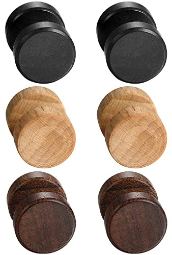 Cupimatch 3 Pairs Wood Stud Earrings Piercing Ear Plugs Barbell Tunnel Fake Gauge Earrings 16G for Men Women