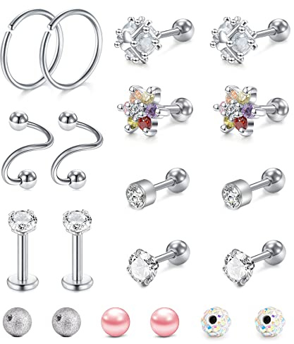 Anicina 16G Knorpelohrring, Zirkonia, Tragus, Helix-Piercing, Schmuck, Chirurgenstahl, Knorpel-Creolen, Kunststoff, flache Rückseite, Lippenring, Medusa, Septum, Couch, Creolen, Schmuck-Set, Metall