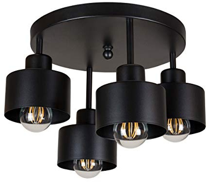 alfalux Lampe Deckenlampe LED 4 Flammig Deckenleuchte Metall E27 Geeignet Industriell Schlafzimmer Küche Wohnzimmer 4OST3030SC Schwarz