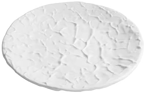 Meiiron Vintage Ceramic Plate White Embossed Rough Pottery Tableware Steak Dinner Plate Dessert Plate Service Tray (Color : 10in)