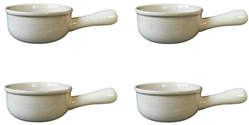VIXPET French onion soup bowls with handles, durable ceramic pots, suitable for soup, chilli, beef stew, muesli, white||4 pcs