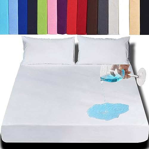 Ufamiluk spannbettlaken 180x200cm für Topper Kinder Jersey mikrofaser Baumwolle Bettlaken spannbettlaken Spannbetttücher Spannbetttuch Laken für Topper hohe matratzen Weiß