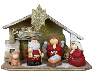 IlGruppone Presepe In Terracotta Decorate Dipinte A Mano Presepio Natalizio Natività Natale Con Luce Capanna Statuine Sacra Famiglia