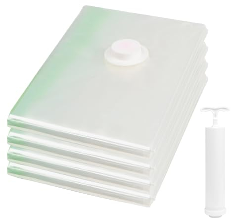 ROYUEXT 4 Pack Extra Large Vacuum Storage Bags, 120x100cm Jumbo Space Saver Bags, Clear Reusable Clothes Vacuum Storage Bags with Airtight Valve and Hand Pump for Duvet, Pillows, Sweater