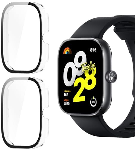 Holilo 2 Piezas Funda para Redmi Watch 4, 【Anti-rasguños】 Carcasa Protectora con Protector de Pantalla Marco Protector de PC + Cubierta Protectora de Pantalla - Transparent
