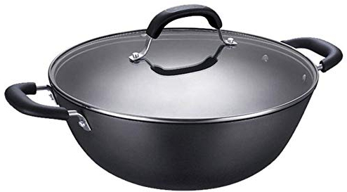 OQHAIR Wok Pentola di Ferro per Uso Domestico Padella Antiaderente Non Rivestita 36 cm Fornello a induzione Fornello a Gas Ispessimento Universale