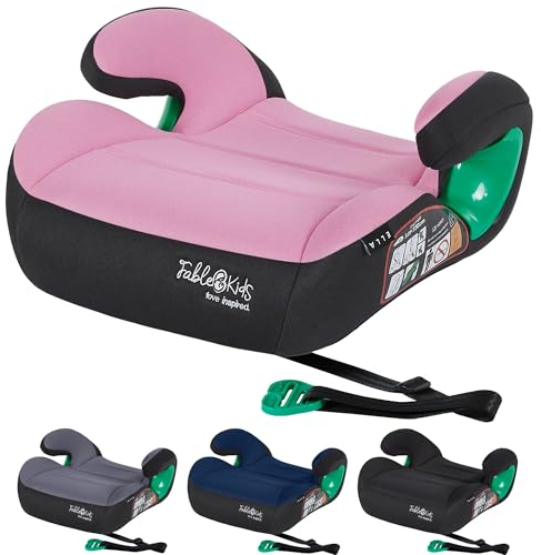 FableKids Sitzerhöhung Auto Kinder | 3-Punkt-Sicherheitsgurt | Kindersitzerhöhung bis 12 Jahre | Autositz für Kinder 125-150 cm | Kindersitzerhöhung ECE R129/03 | Pink