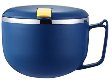 Ramen Bol avec couvercle en acier inoxydable 1200 ml - Bol à nouilles instantanées - Bol à soupe - Anti-fuite - Boîte à déjeuner pour adulte - Avec couverts et poignée - Pour bureau - Bleu