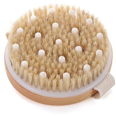 Onezebra Dry Brushing Body Brush, Dual-Use Dry Brush and Shower Brush with Natural Bristles, Body Brush for Lymphatic Drainage, Exfoliating Dead Skin and Cellulite
