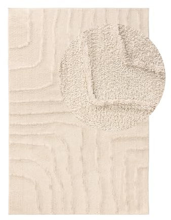benuta Pop Teppich Junis - Creme 160x230 cm - Kunstfaser - Rechteckig & im Style: Abstrakt,Geometrisch, Hygge & Cozy, Minimalistisch - Pflegeleicht für Wohnzimmer Schlafzimmer