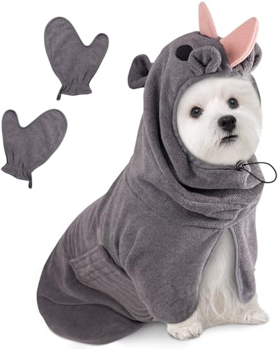 Bibykivn Hundebademantel, Schnell Trocknend Bademantel Hund | Einstellbar, mit Klettverschluss, Saugfähiger, mit Hut, für Mittlere Große Hunde, Grau Rosa, S