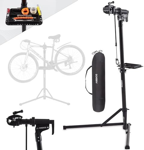 Arebos Fahrrad-Montageständer aus Aluminium – Profi Reparaturständer für E-Bike, Mountainbike & Fahrrad, 360° drehbar, mit Tasche und Schnellspannvorrichtung Schwarz