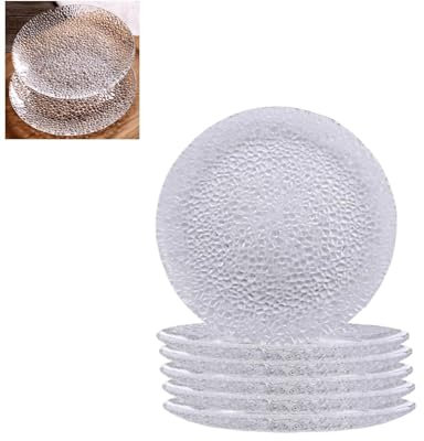 Supercap - Crystal Glass Dinner Plate, 7inch Round Clear Glass Salad Plate, 4pcs Stackable Plates for Dessert, Appetizer, Home Wedding Decor (Small Size 7inch, 6pcs)