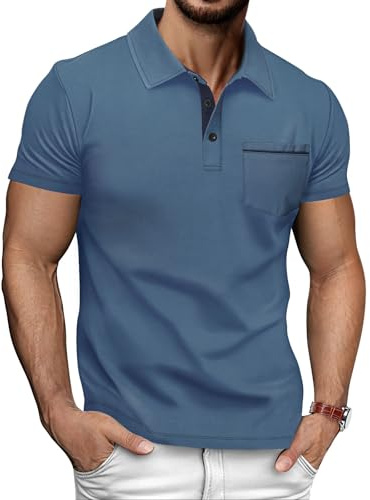 HMIYA Poloshirt Herren Kurzarm T-Shirts mit Tasche Polo Klassisches Sommer,Blau,4XL
