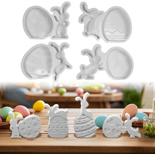 Silikonformen Gießformen Ostern, 4 Stück Silikonform Ostern Silikonform Hase mit Osterei Gießformen Silikon Ostern Silikonform Osterhase Gipsformen zum Gießen Silikon Gießform Osterdeko (A)
